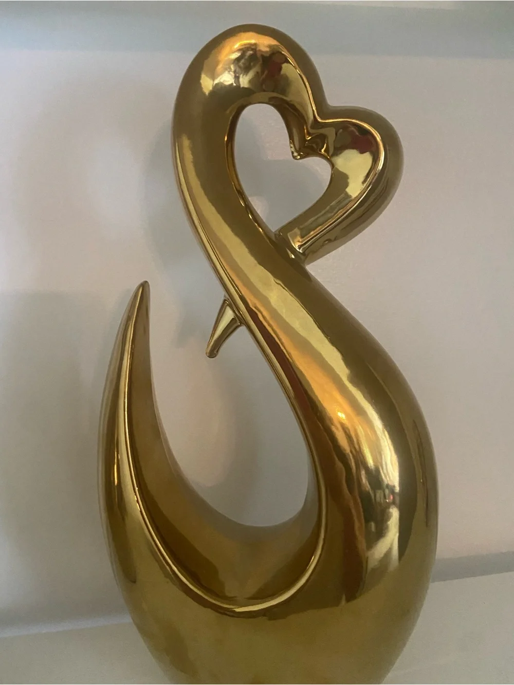 Gold Ceramic Heart Swan Sculptures - Home Accents